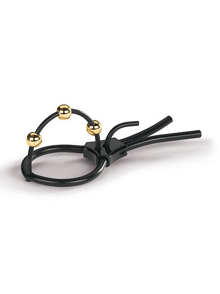 Mystim Pearly Pete Corona Strap: Elektro-Eichelring, schwarz/gold