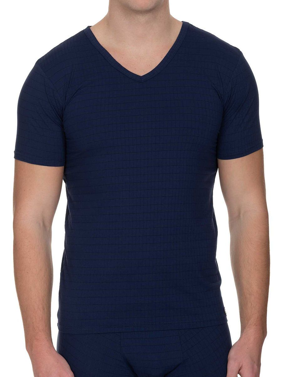 Bruno Banani Check Line 2.0: V-Neck-Shirt, marine (S)