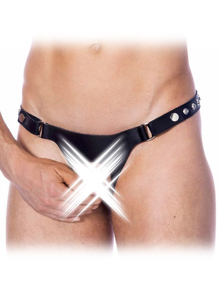 Leder-Ouvert-Riemenstring, schwarz (One Size)