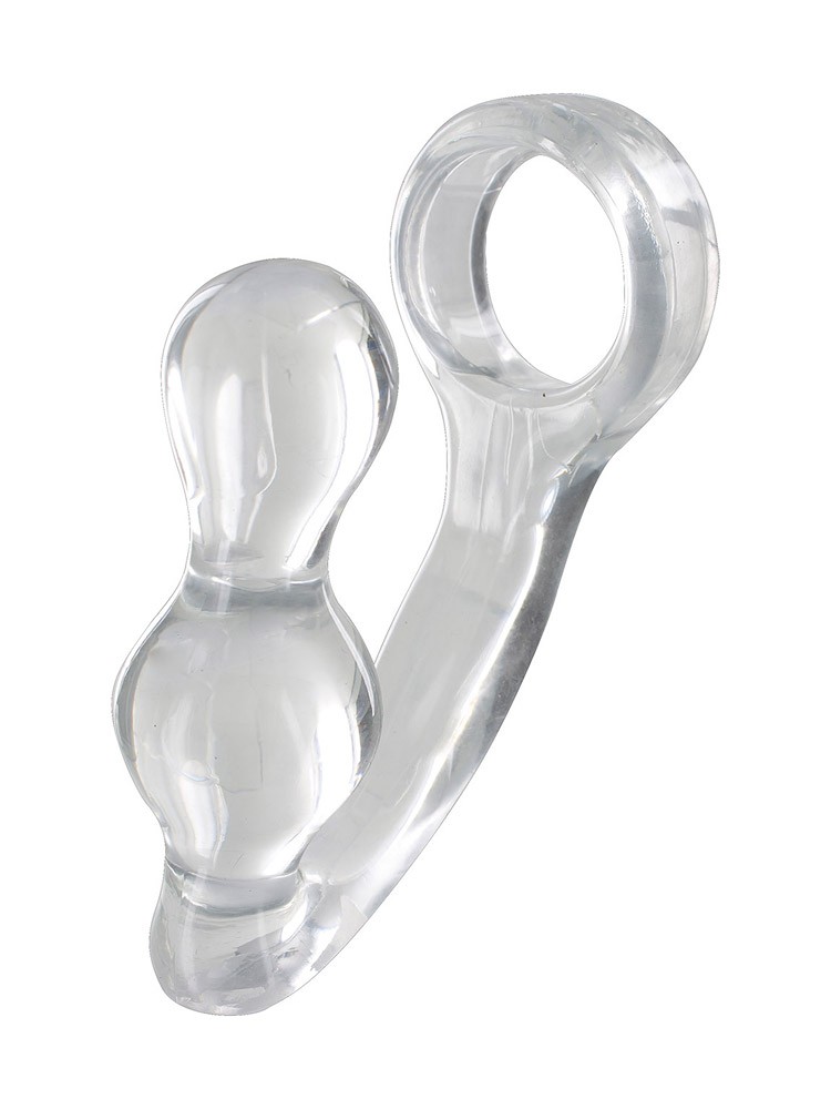 Power Plug & Penisring: Penisring mit Analplug, transparent