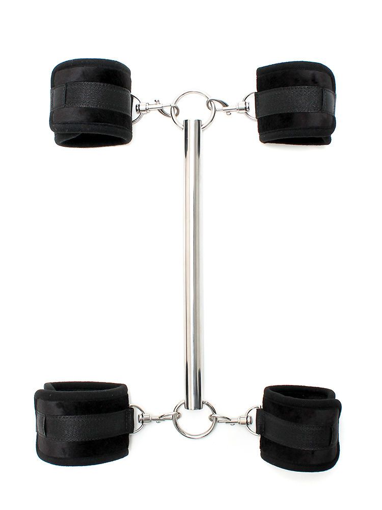 Softbondage Spreizstange mit abnehmbaren Hand- und Fußfesseln, schwarz