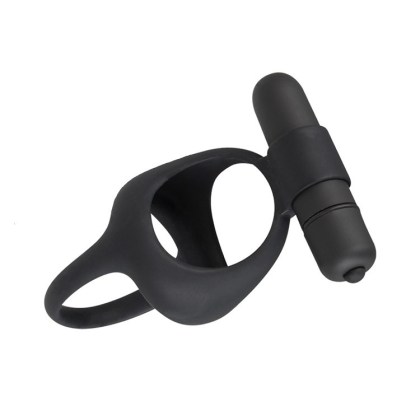Black Velvets: Vibro-Penisring mit Hodenteiler, schwarz Black Velvets: Vibro-Penisring mit Hodenteiler, schwarz