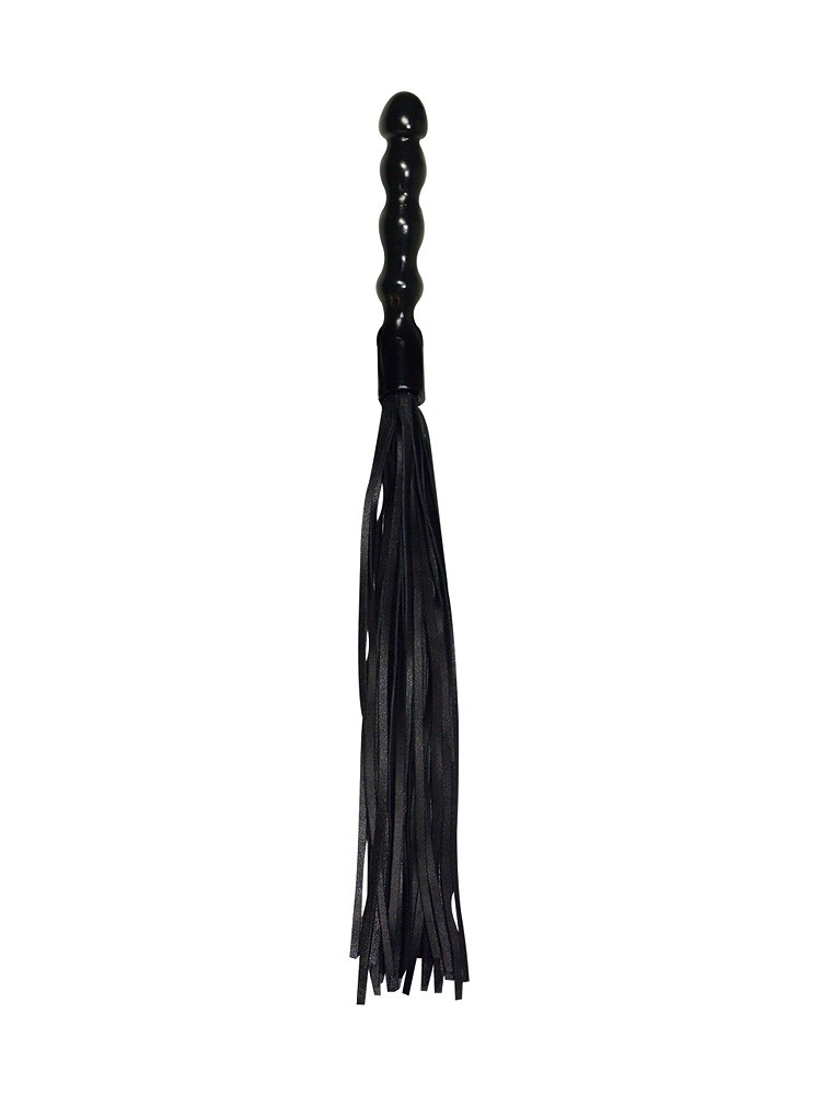 Lederpeitsche mit Dildo-Holzgriff, schwarz