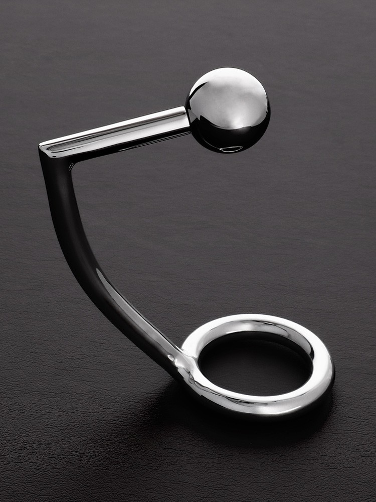 Triune Intruder with C-Ring: Edelstahl-Penis-/Hodenring mit Analkugel (45mm)