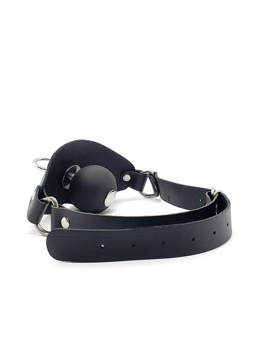 Black Label Leather Super Ball Gag with Eyelet: Mundknebel, schwarz