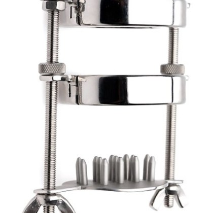 Triune Ball Stretcher with Spiked Crusher: Edelstahl-Hodenzwinge Triune Ball Stretcher with Spiked Crusher: Edelstahl-Hodenzwinge