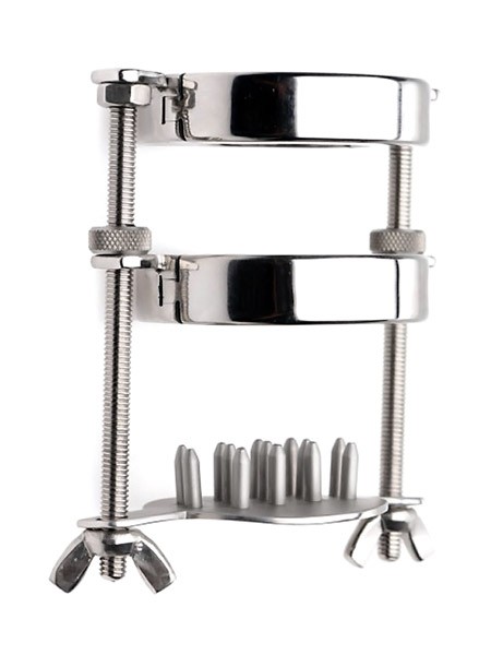 Triune Ball Stretcher with Spiked Crusher: Edelstahl-Hodenzwinge