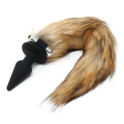 Silikon-Vibroplug mit Fuchsschwanz, schwarz Silikon-Vibroplug mit Fuchsschwanz, schwarz