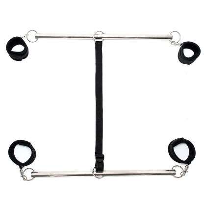 Double Spreader Bar: Doppelspreizstange mit Soft-Fesseln, schwarz/silber Double Spreader Bar: Doppelspreizstange mit Soft-Fesseln, schwarz/silber