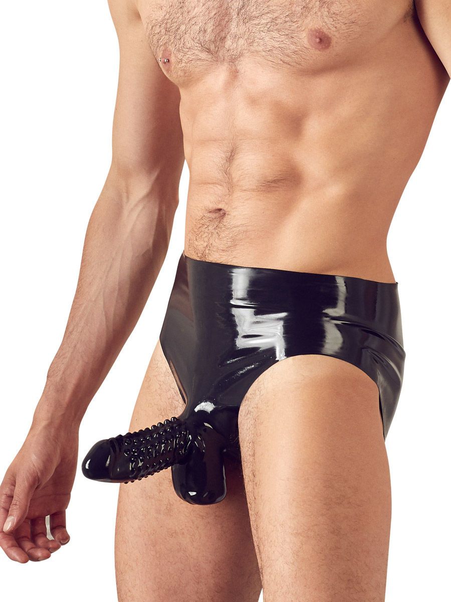 Latex-Brief mit Penishülle, schwarz (S)