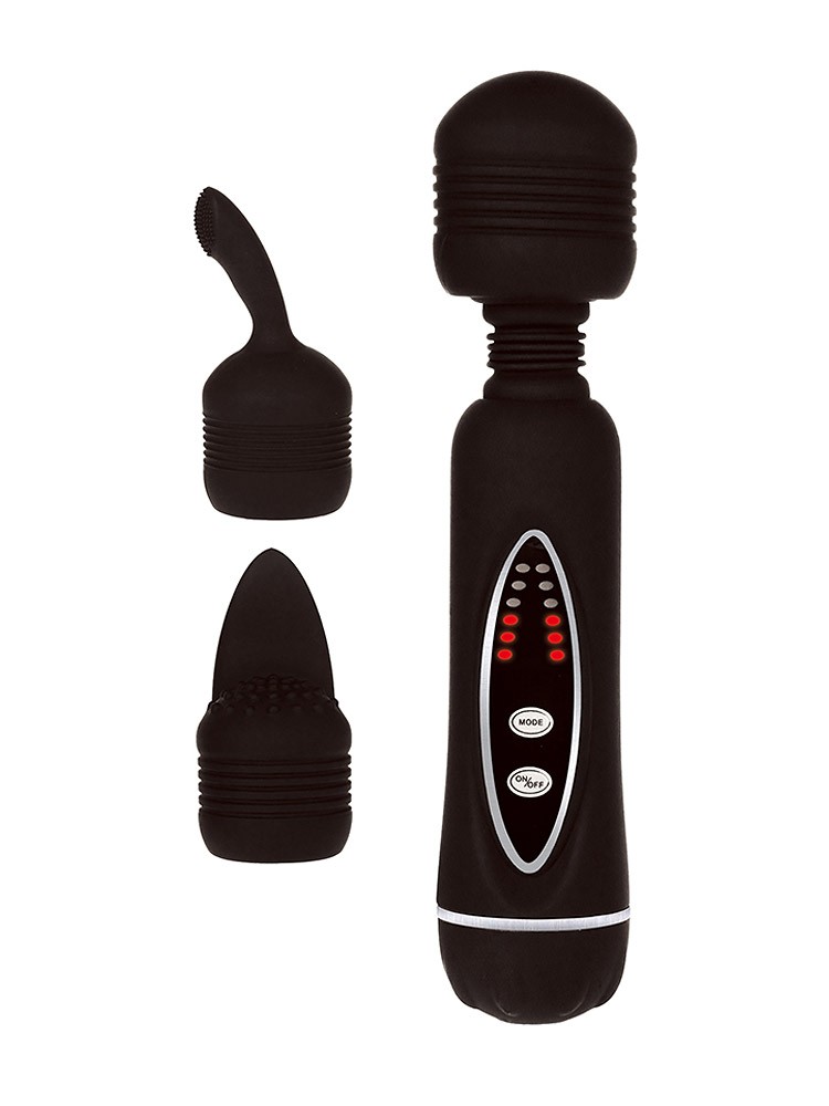Power Wand Set: Vibrator mit 2 Aufsätzen, schwarz