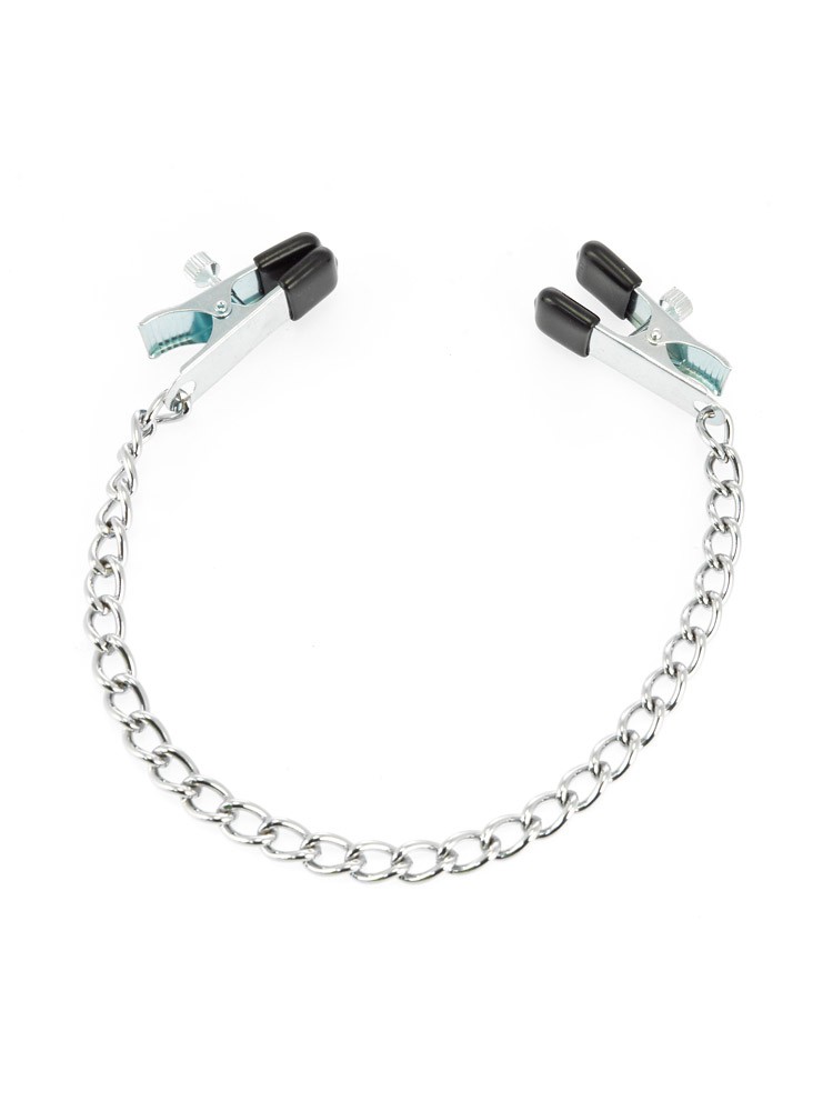 Metall-Nippelklemmen groß mit Kette, silber