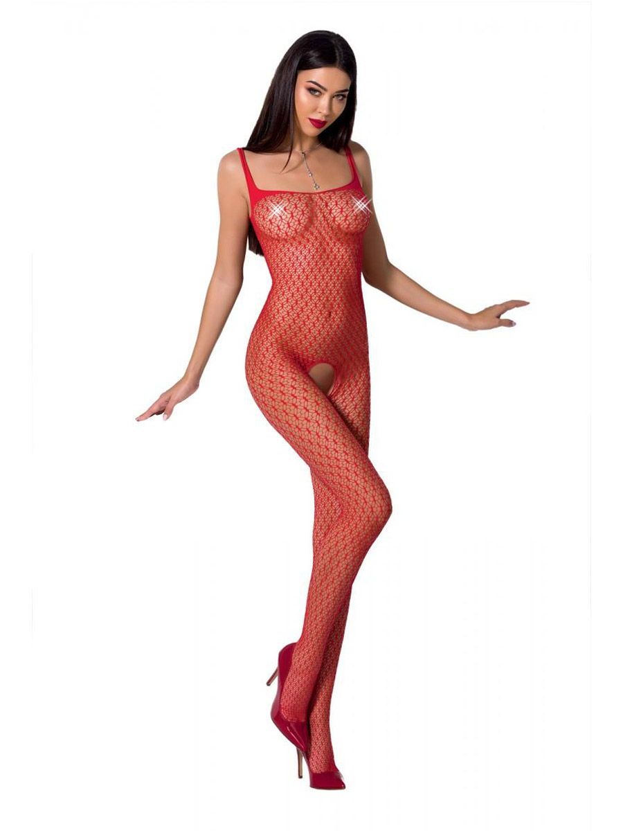 Passion BS071: Ouvert-Catsuit, rot (One Size)