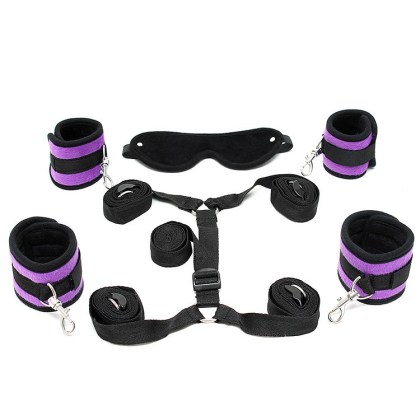Soft Restraint Set: Bettfessel-Set, schwarz/lila Soft Restraint Set: Bettfessel-Set, schwarz/lila