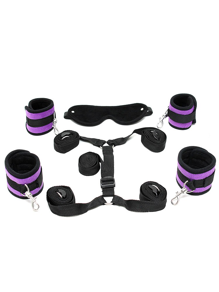Soft Restraint Set: Bettfessel-Set, schwarz/lila
