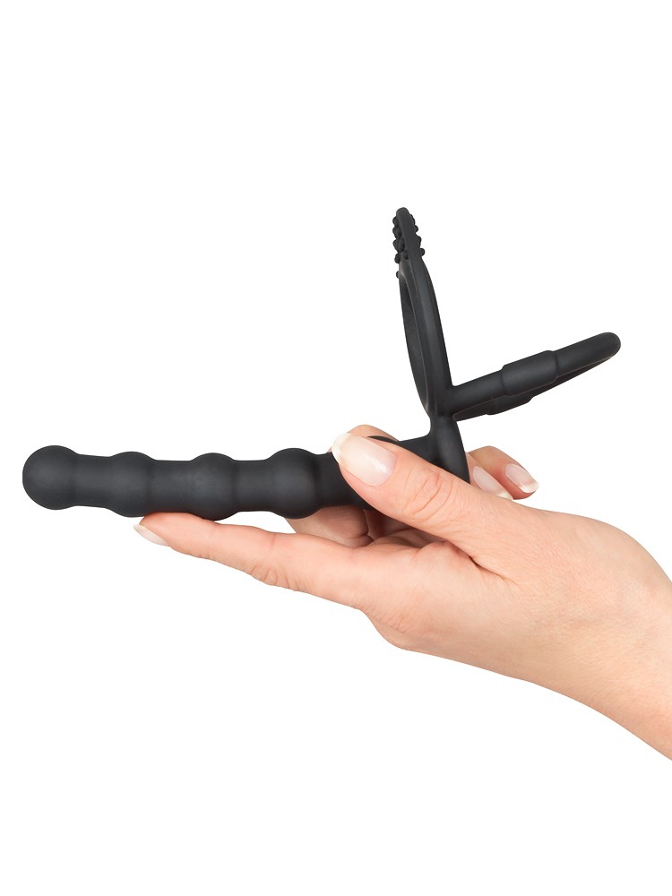 Black Velvets: Penis-/Hodenring mit Analplug, schwarz