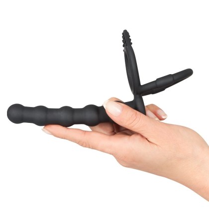 Black Velvets: Penis-/Hodenring mit Analplug, schwarz Black Velvets: Penis-/Hodenring mit Analplug, schwarz