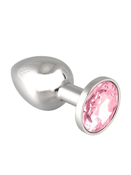 Edelstahl-Buttplug mit rosa Kristall (75g)