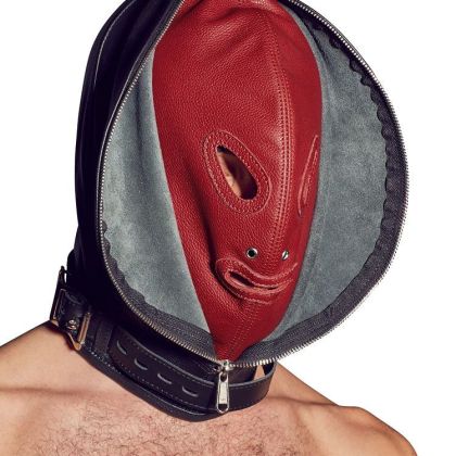 Leder-Doppelmaske, schwarz/rot Leder-Doppelmaske, schwarz/rot