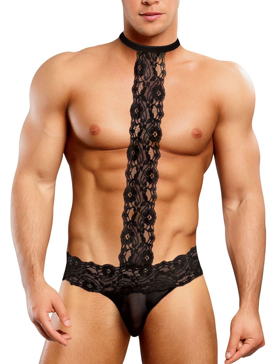 Male Power Scandal Lace: Choker Thong, schwarz (S/M)