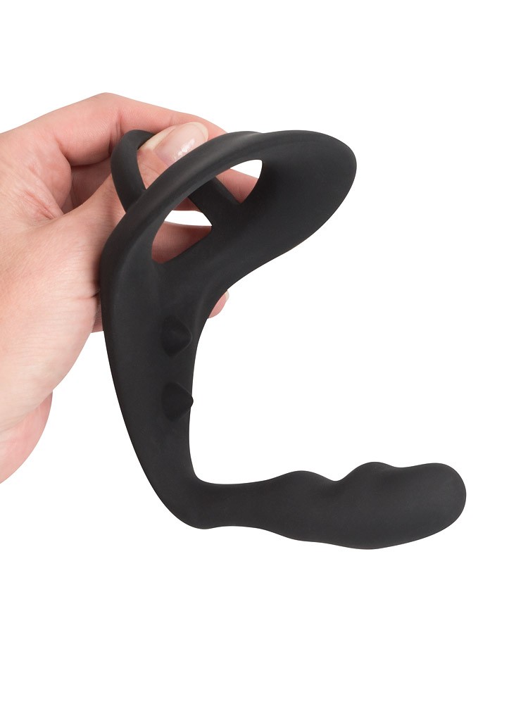 Black Velvets: Penisring mit Analplug, schwarz