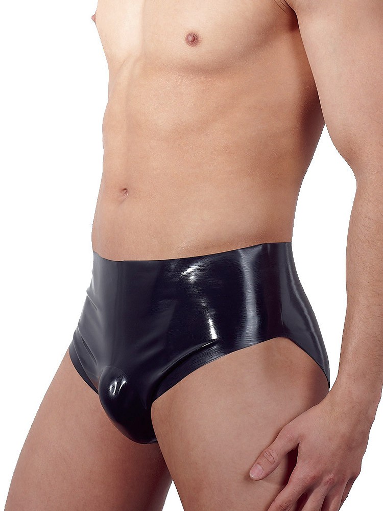Latex-Herrenslip mit Pump-Plug, schwarz (L)