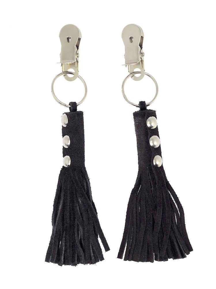 Nippelklemmen mit Velourlederfransen, schwarz