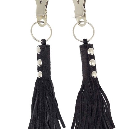 Nippelklemmen mit Velourlederfransen, schwarz Nippelklemmen mit Velourlederfransen, schwarz