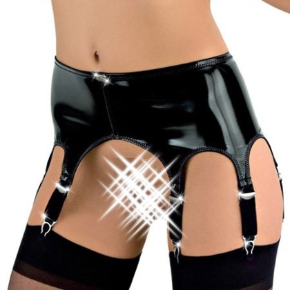 Eros Veneziani Andrea: Lack- Strapsgürtel mit Strümpfen, schwarz (L/XL) Eros Veneziani Andrea: Lack- Strapsgürtel mit Strümpfen, schwarz (L/XL)