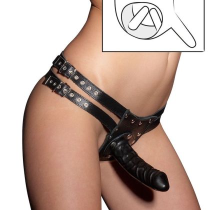 Lederstring mit 3 Dildos, schwarz (S/M) Lederstring mit 3 Dildos, schwarz (S/M)