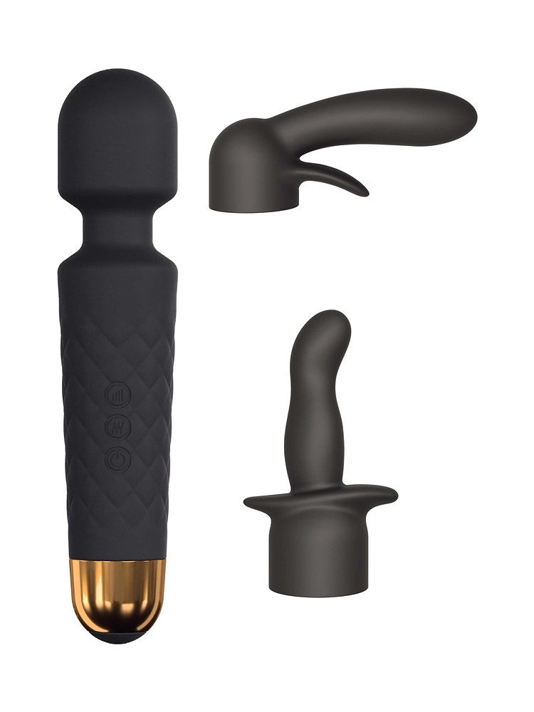 Dorcel Kit Wanderful: Vibrator mit Aufsätzen, schwarz/gold