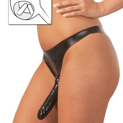 Latex-Slip mit 3fach-Dildo, schwarz (One Size) Latex-Slip mit 3fach-Dildo, schwarz (One Size)