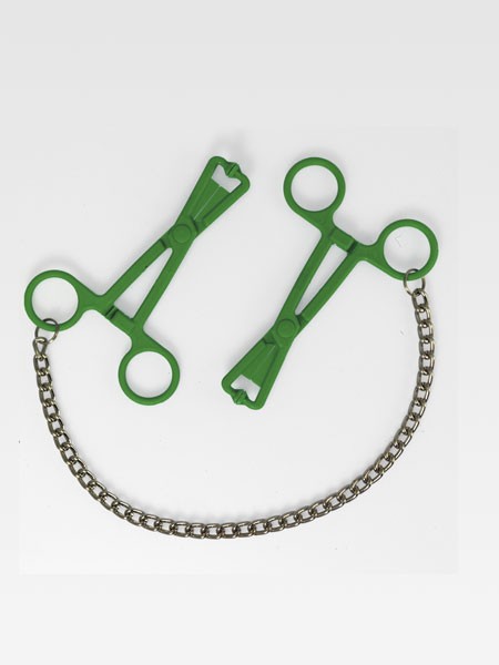 Scheren-Nippelklemmen mit Kette, grün