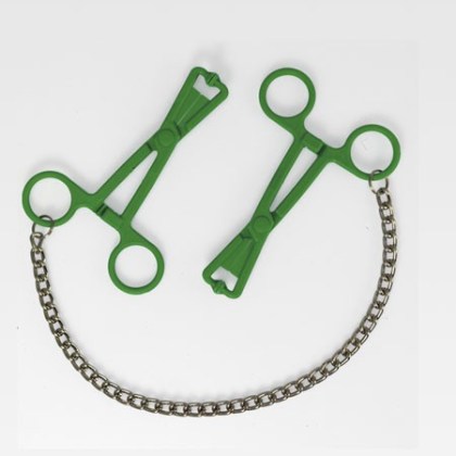 Scheren-Nippelklemmen mit Kette, grün Scheren-Nippelklemmen mit Kette, grün