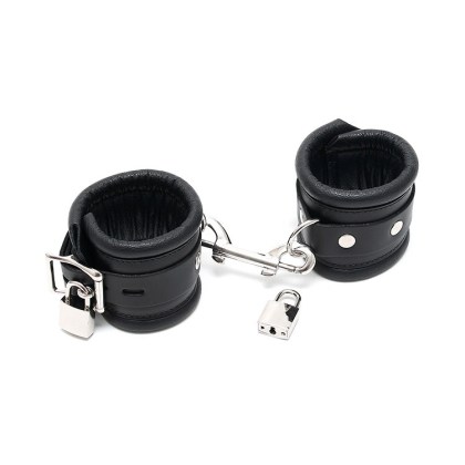 Leder-Handfesseln gepolstert und abschließbar, schwarz Leder-Handfesseln gepolstert und abschließbar, schwarz