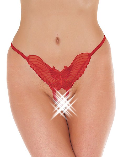 Ouvert-Tanga: Schmetterling, rot (One Size)