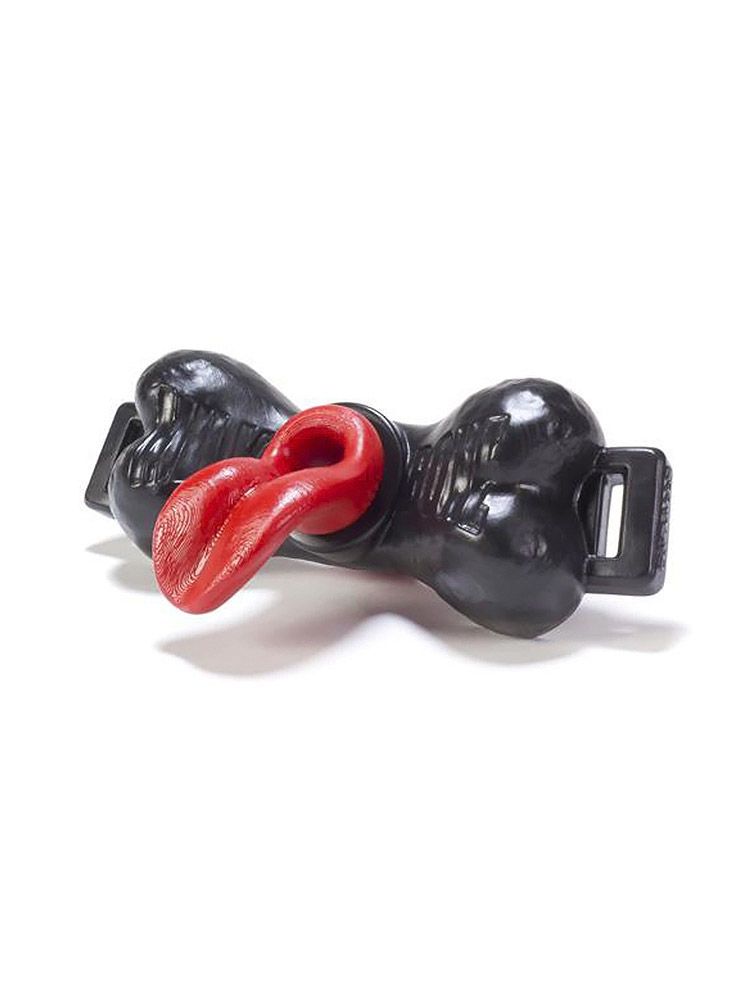 Milkbone Gag with Tongue Insert: Silikon-Knebel mit Zunge, schwarz/rot