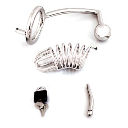 Chastity Cage with Screw: Keuschheitskäfig mit 50mm Ring, Dilator und Analplug Chastity Cage with Screw: Keuschheitskäfig mit 50mm Ring, Dilator und Analplug