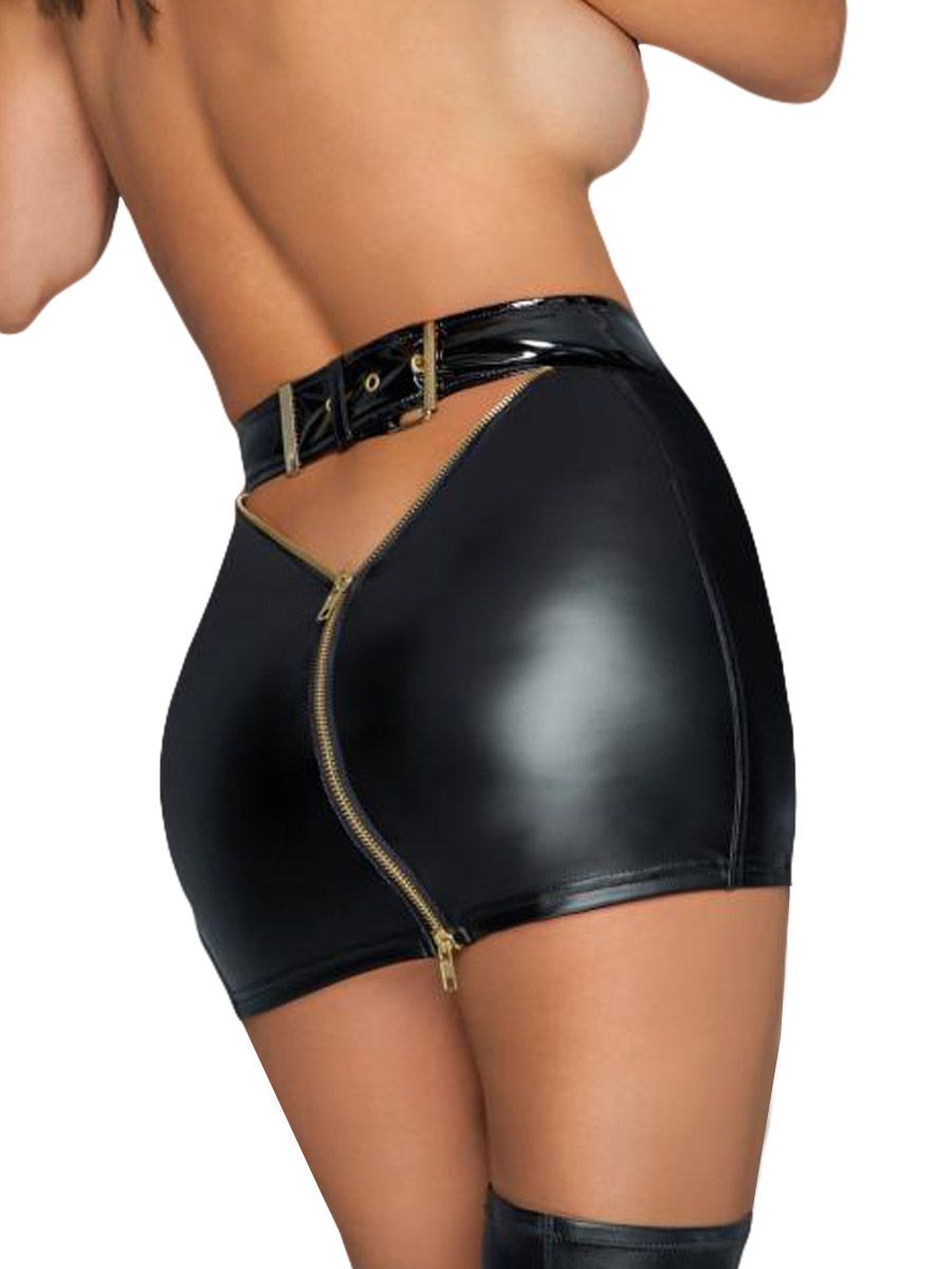 Noir Handmade: Wetlook-Minirock F219, schwarz (S)