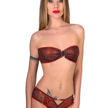 Eros Veneziani Lamé: Bandeau-BH, rot/schwarz (M/L) Eros Veneziani Lamé: Bandeau-BH, rot/schwarz (M/L)