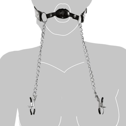 Fetish Fantasy Extreme: Ballknebel mit Nippelklemmen Fetish Fantasy Extreme: Ballknebel mit Nippelklemmen