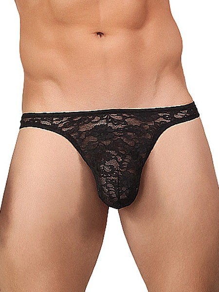 Male Power Stretch Lace: String, schwarz (L/XL)
