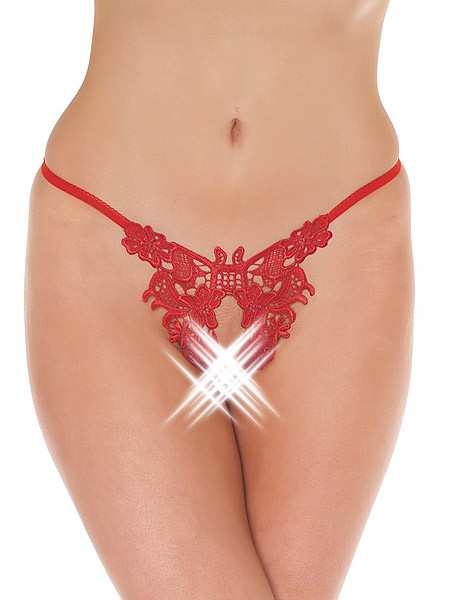 Ouvert-Spitzenstring: Flowers, rot (One Size)