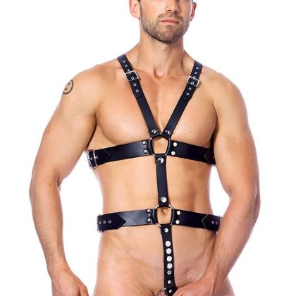 Lederharness mit 2 Penisringen, schwarz (One Size) Lederharness mit 2 Penisringen, schwarz (One Size)