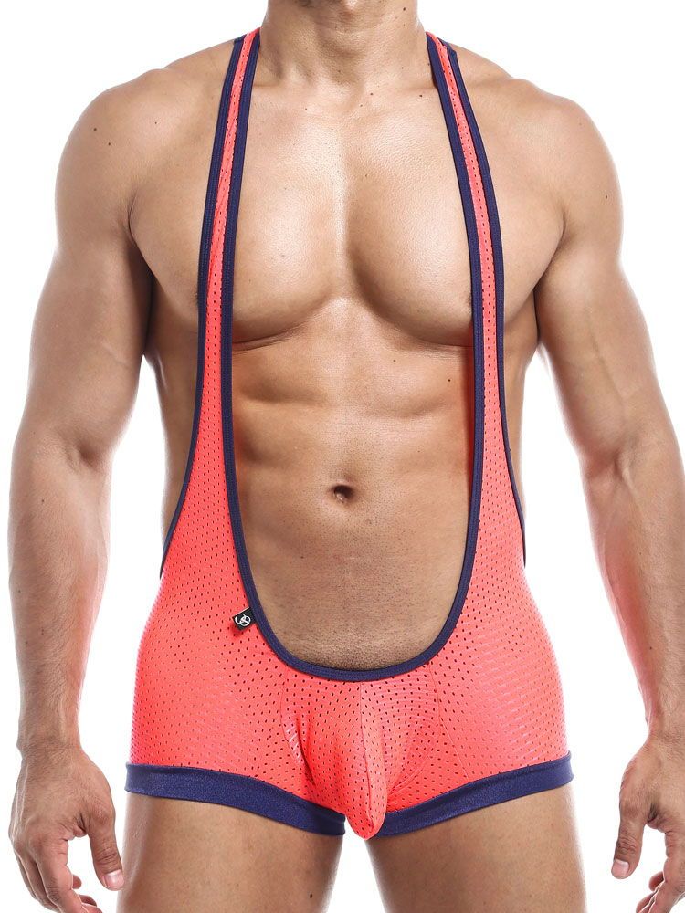 Joe Snyder Bulge10: Netz-Body, coral/navy (L)