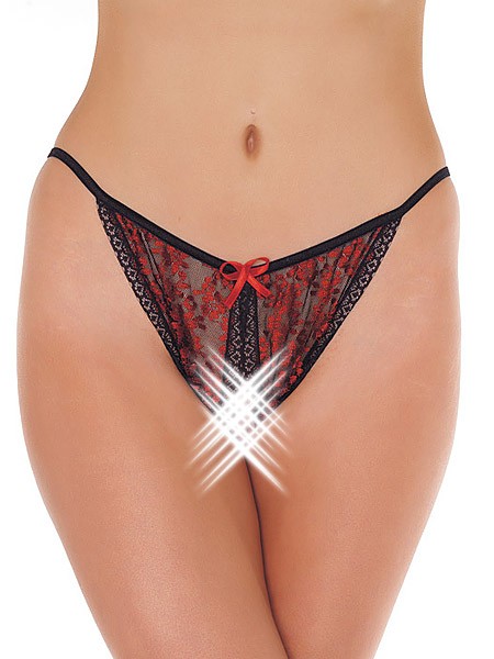 Ouvert-Tanga, schwarz/rot (One Size)