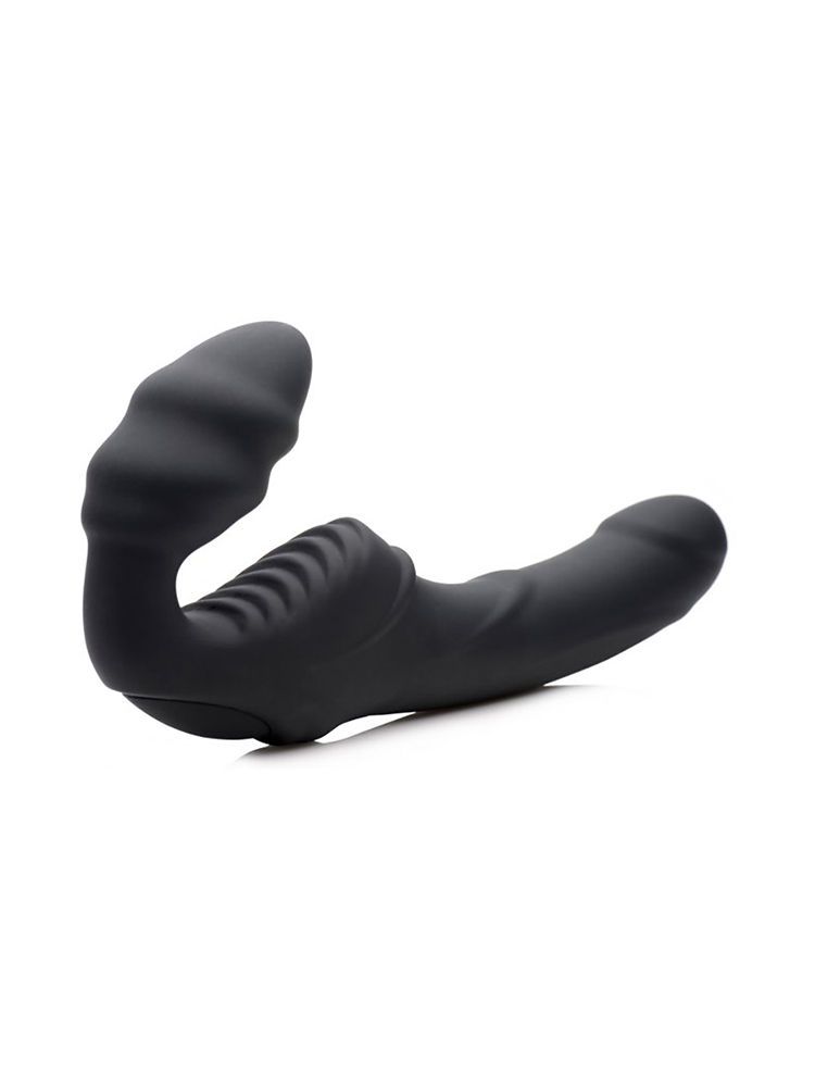 Strap U Slim Rider: Ribbed Strapless Strap-On, schwarz
