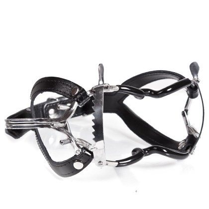 Mundspreizklammer mit Lederriemen, silber/schwarz Mundspreizklammer mit Lederriemen, silber/schwarz