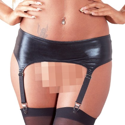 Wetlook-Strapsgürtel und Strümpfe, schwarz (XL) Wetlook-Strapsgürtel und Strümpfe, schwarz (XL)