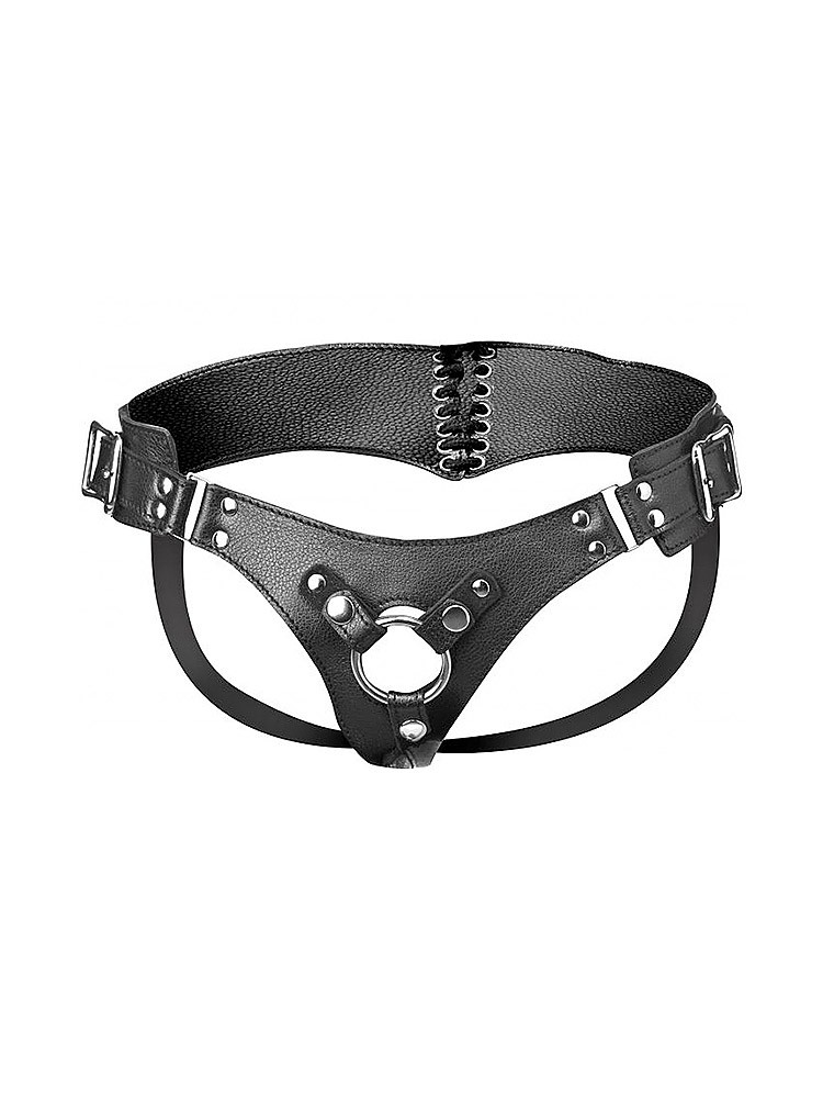 Strap U Bodice: Strap-On Harness mit Schnürung, schwarz